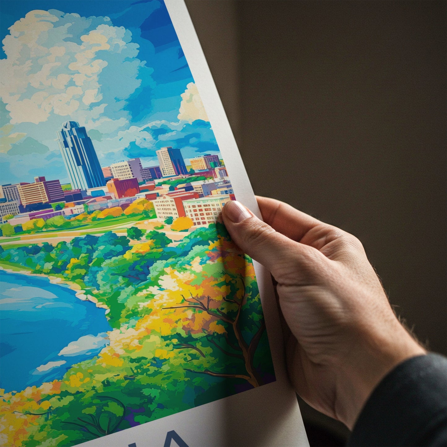 Omaha Poster - Nebraska Wall Art - Urban River Scene Home Decor