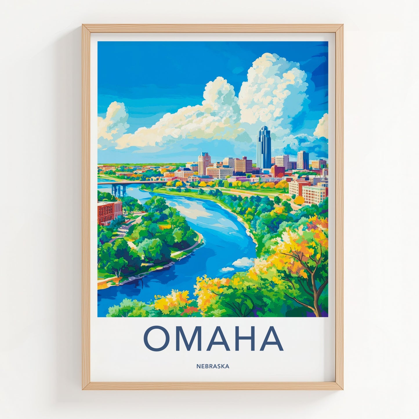 Omaha Poster - Nebraska Wall Art - Urban River Scene Home Decor