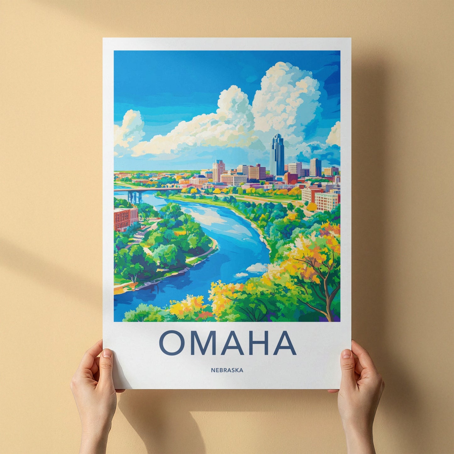Omaha Poster - Nebraska Wall Art - Urban River Scene Home Decor