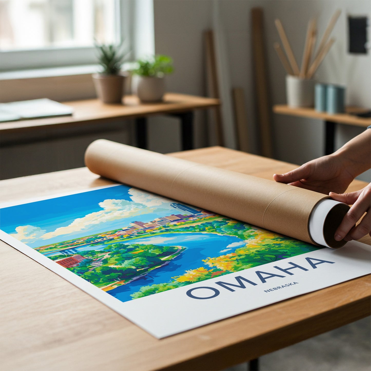 Omaha Poster - Nebraska Wall Art - Urban River Scene Home Decor