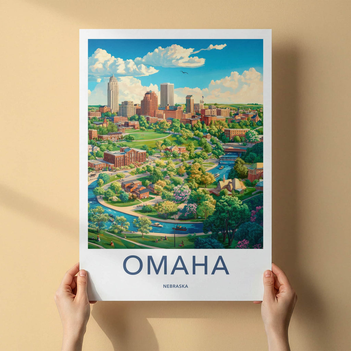 Omaha Poster - Nebraska Wall Art - Vibrant Cityscape River Home Decor