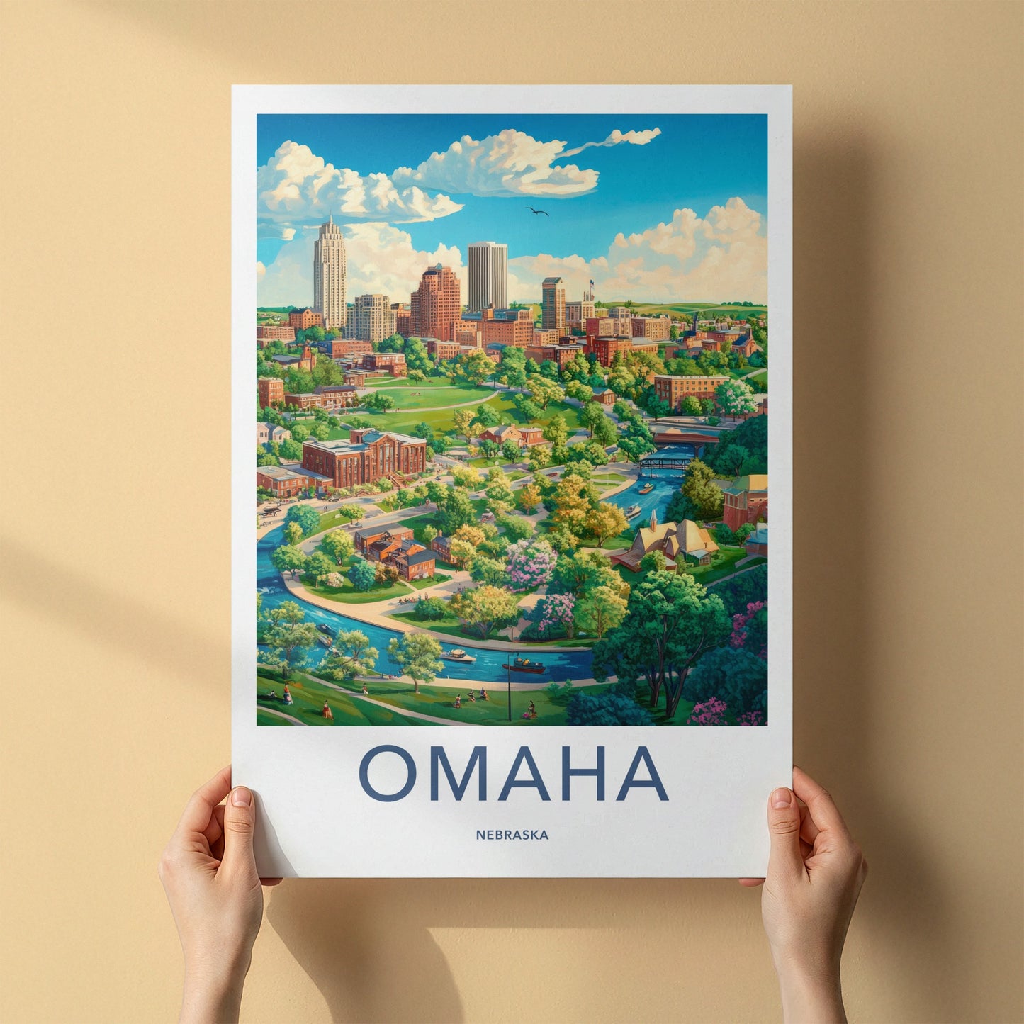 Omaha Poster - Nebraska Wall Art - Vibrant Cityscape River Home Decor
