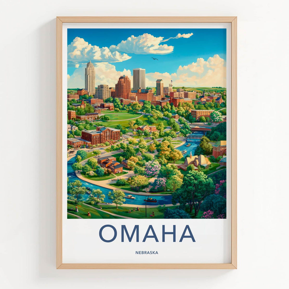 Omaha Poster - Nebraska Wall Art - Vibrant Cityscape River Home Decor