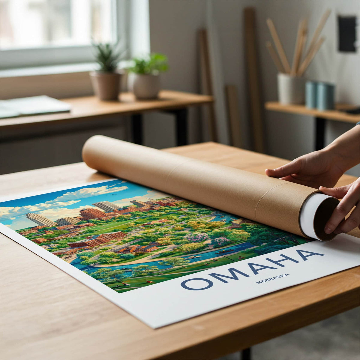 Omaha Poster - Nebraska Wall Art - Vibrant Cityscape River Home Decor