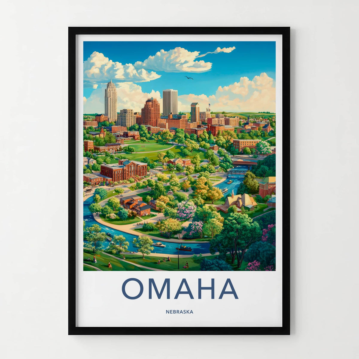 Omaha Poster - Nebraska Wall Art - Vibrant Cityscape River Home Decor