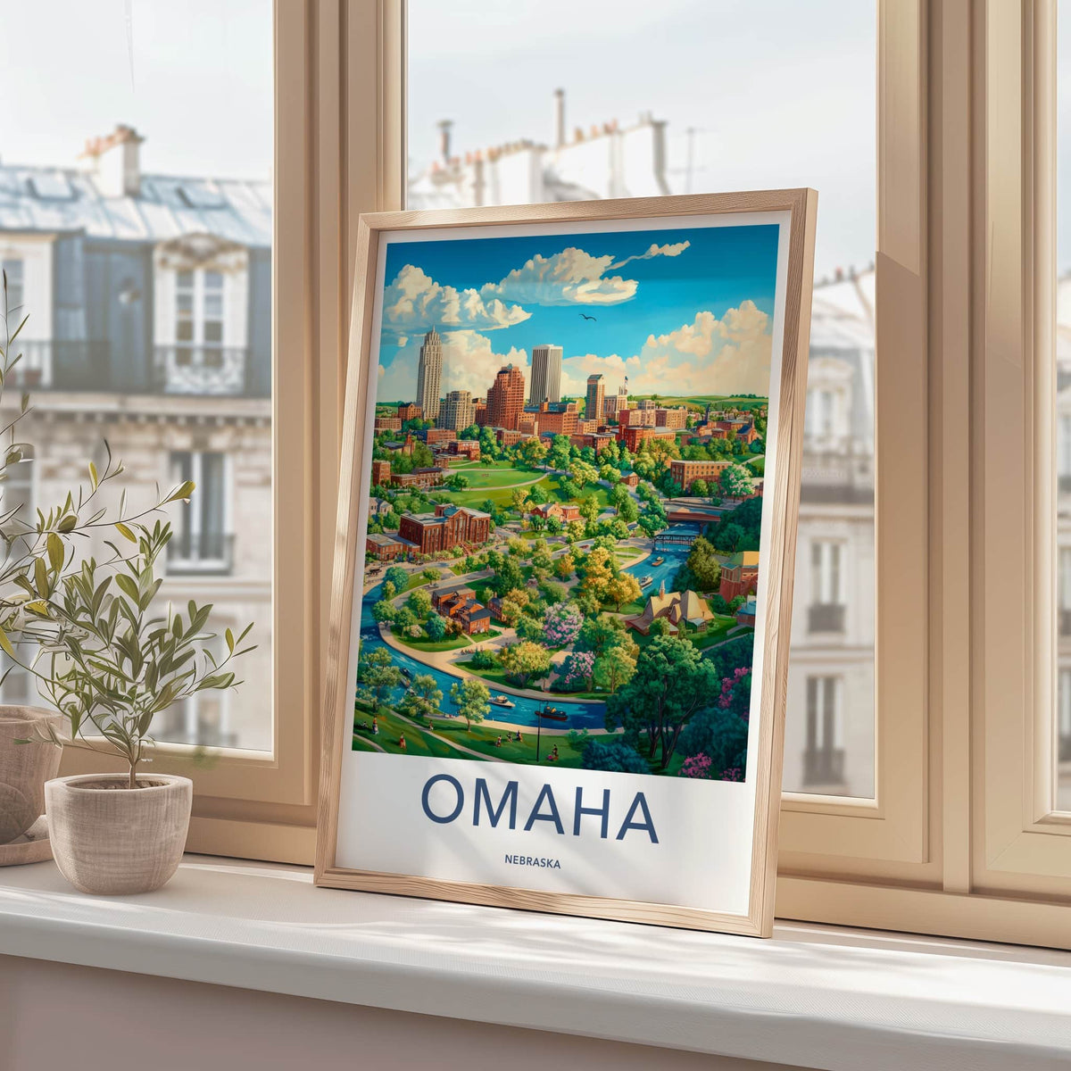 Omaha Poster - Nebraska Wall Art - Vibrant Cityscape River Home Decor