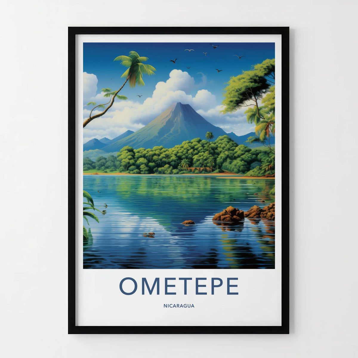 Ometepe Poster - Nicaragua Travel Art - Tropical Lake Volcano Home Decor