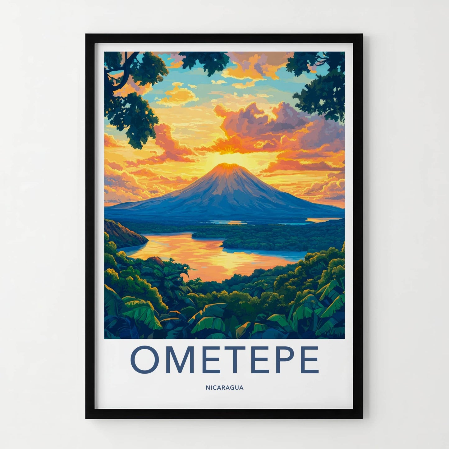 Ometepe Poster - Nicaragua Travel Art - Vibrant Sunset Lake Home Decor