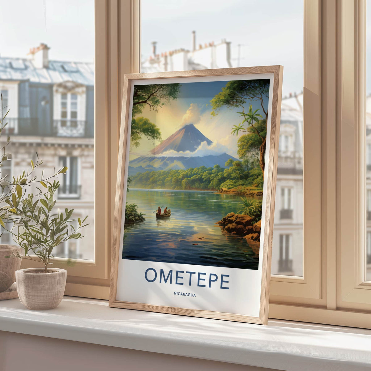 Ometepe Poster - Nicaragua Travel Art - Volcano Lake Canoe Home Decor