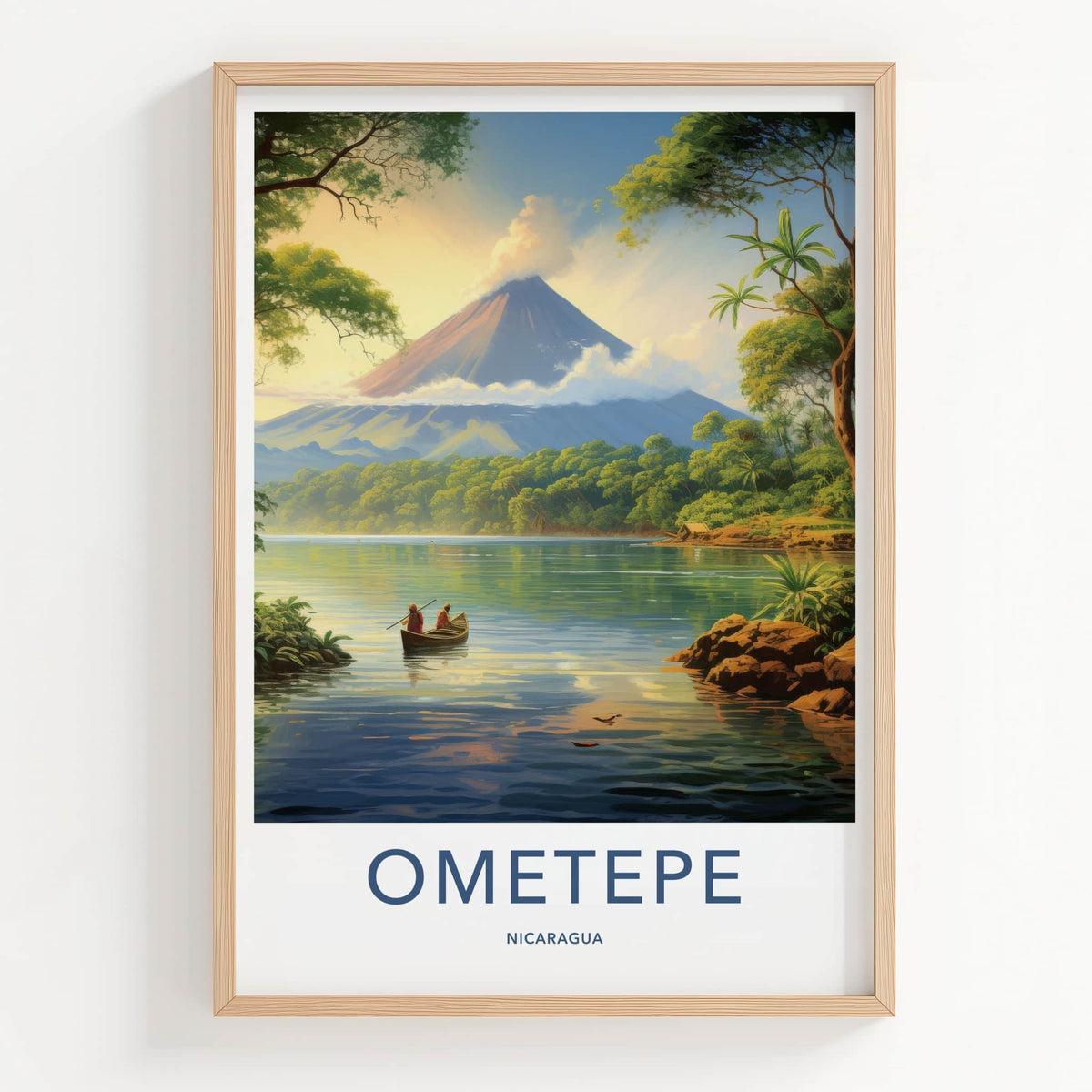 Ometepe Poster - Nicaragua Travel Art - Volcano Lake Canoe Home Decor