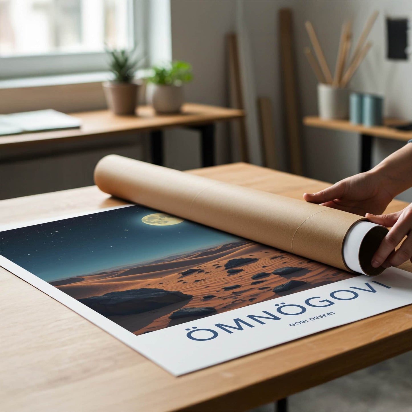 Omnogovi Poster - Mongolia Travel Art - Starry Desert Moon Home Decor