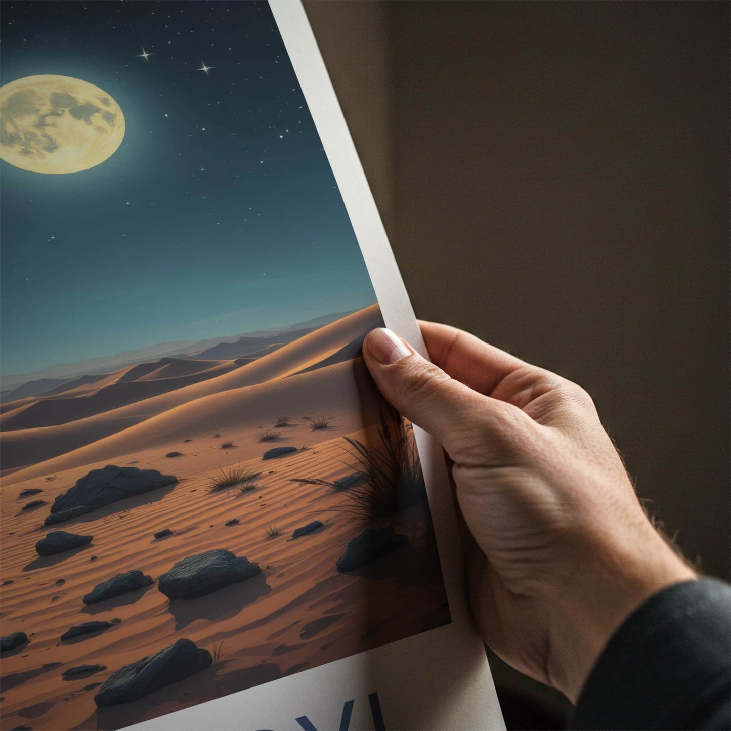 Omnogovi Poster - Mongolia Travel Art - Starry Desert Moon Home Decor