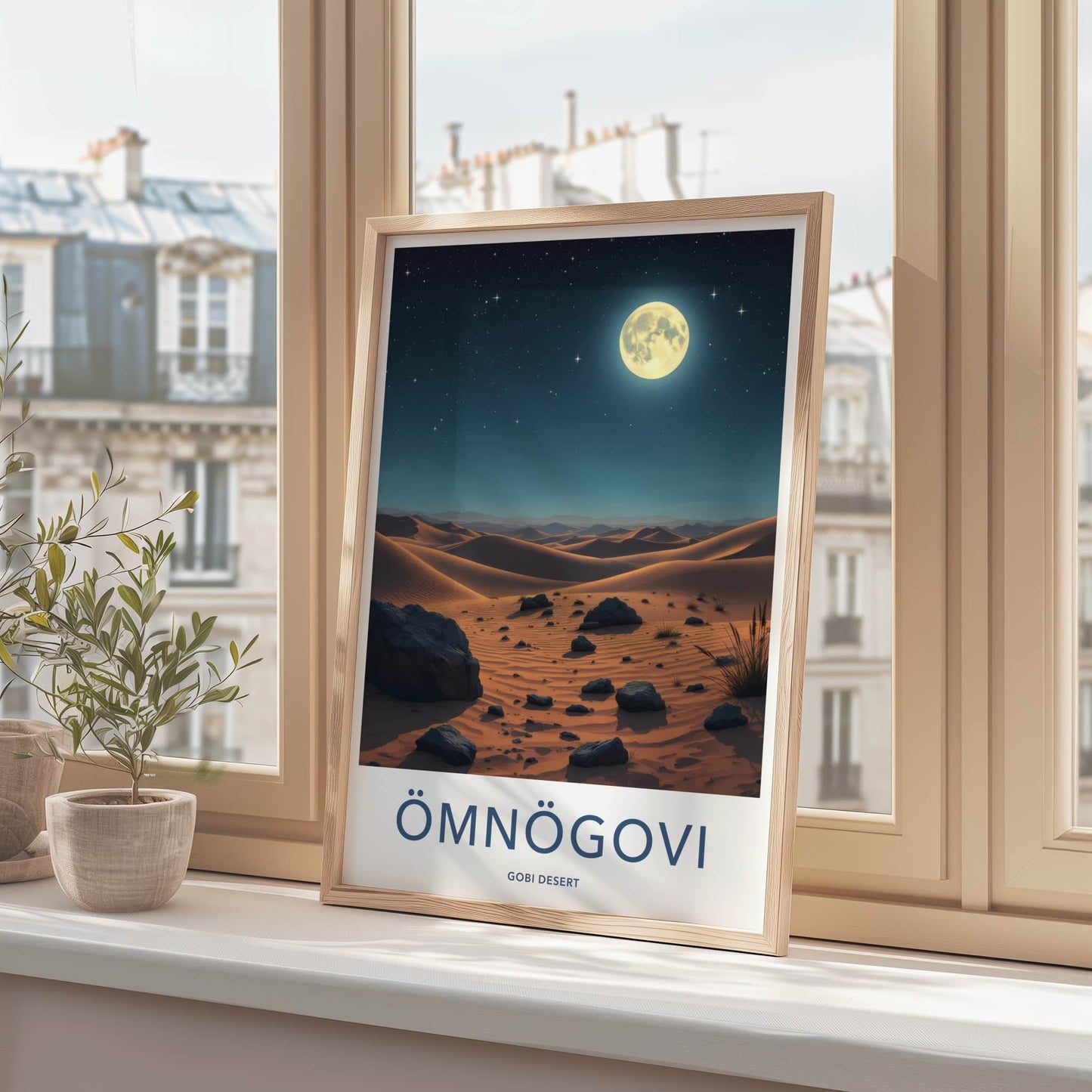 Omnogovi Poster - Mongolia Travel Art - Starry Desert Moon Home Decor