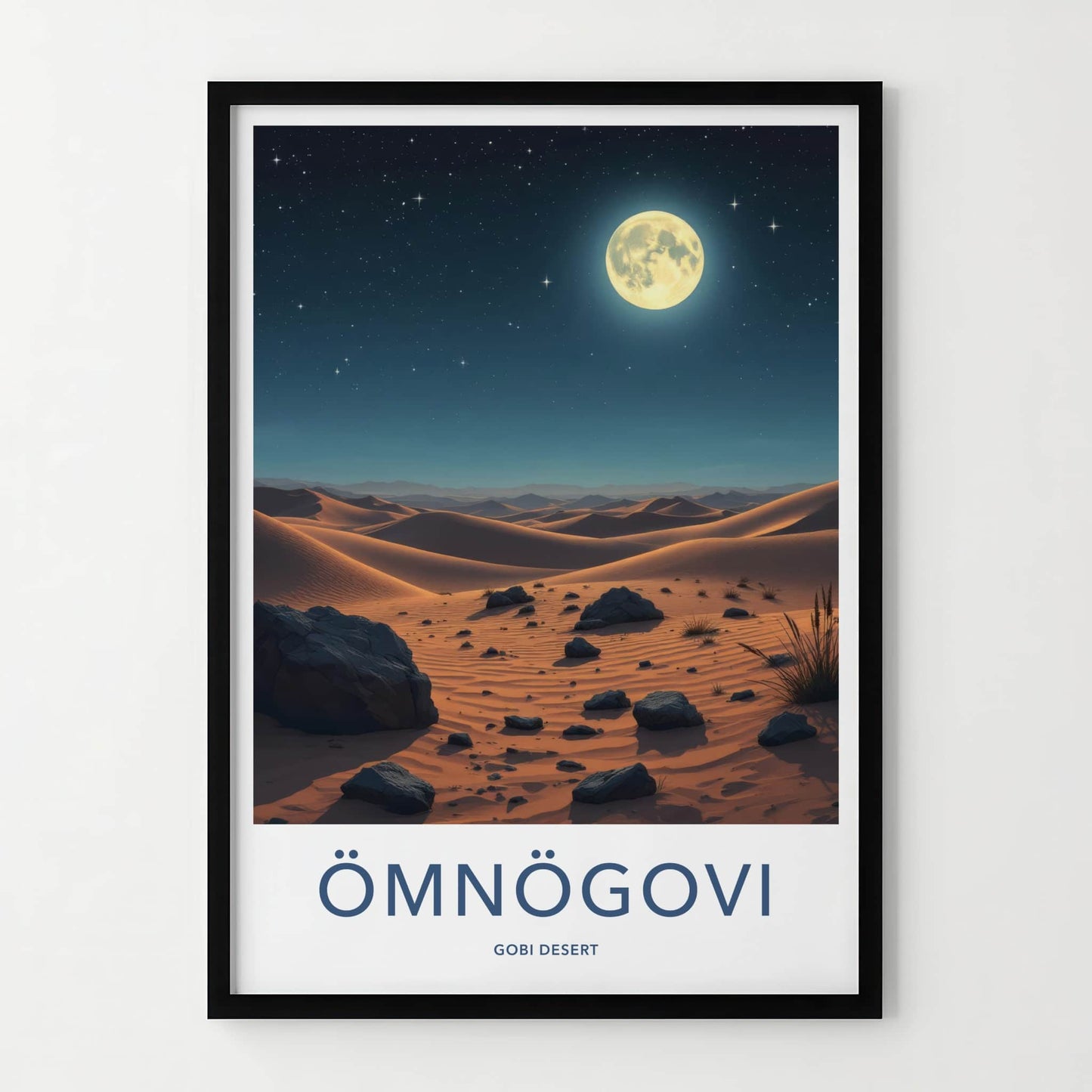 Omnogovi Poster - Mongolia Travel Art - Starry Desert Moon Home Decor