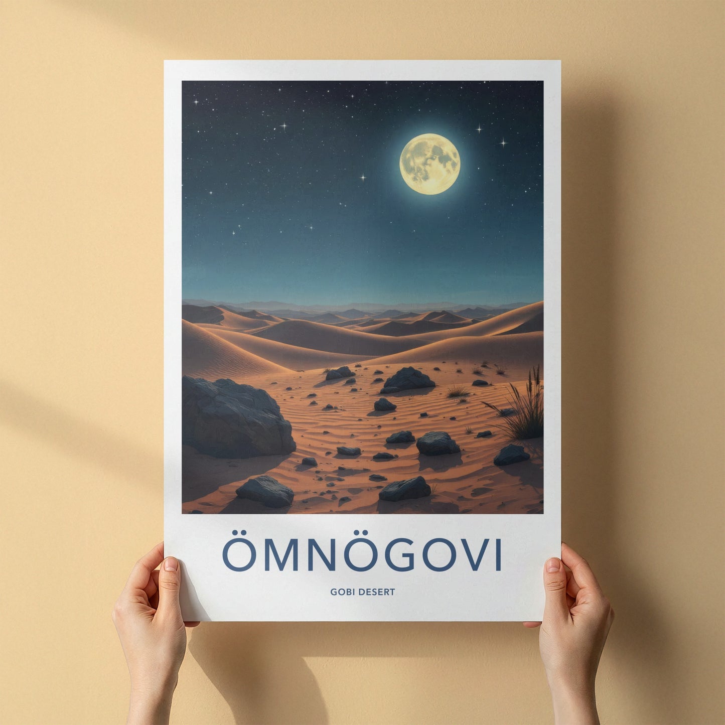 Omnogovi Poster - Mongolia Travel Art - Starry Desert Moon Home Decor