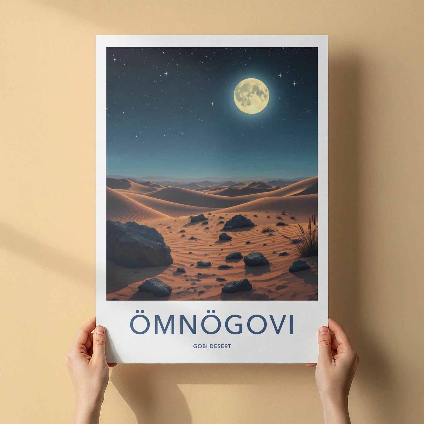 Omnogovi Poster - Mongolia Travel Art - Starry Desert Moon Home Decor