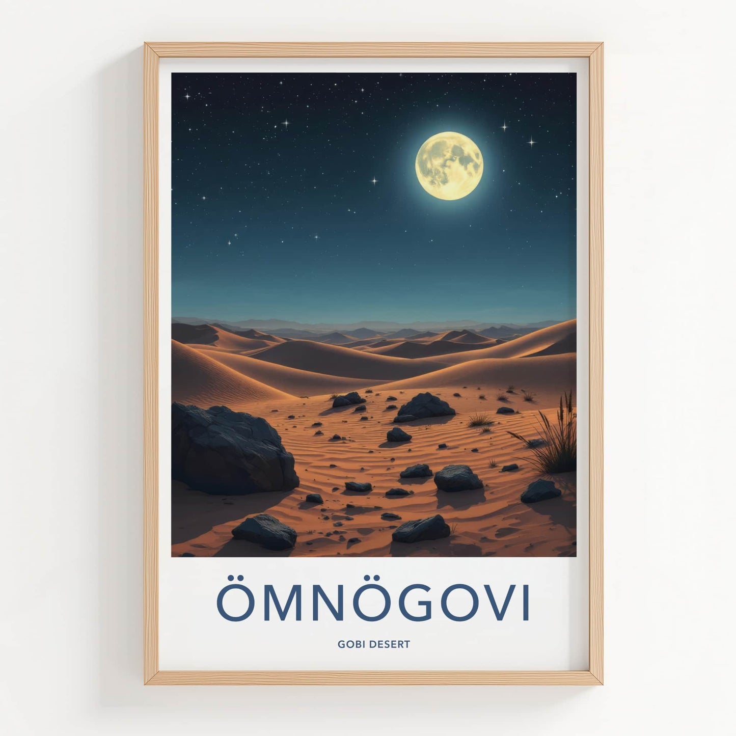 Omnogovi Poster - Mongolia Travel Art - Starry Desert Moon Home Decor