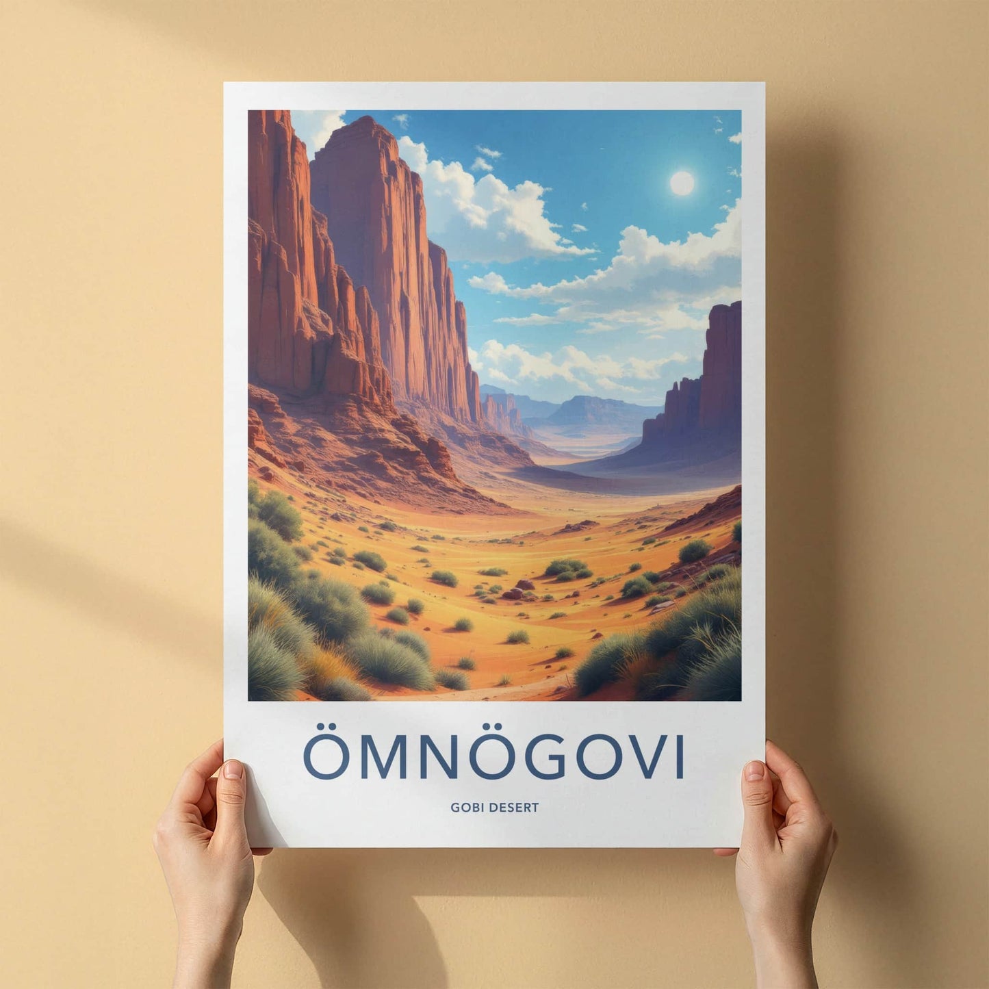 Omnogovi Poster - Mongolia Travel Art - Towering Red Cliffs Home Decor