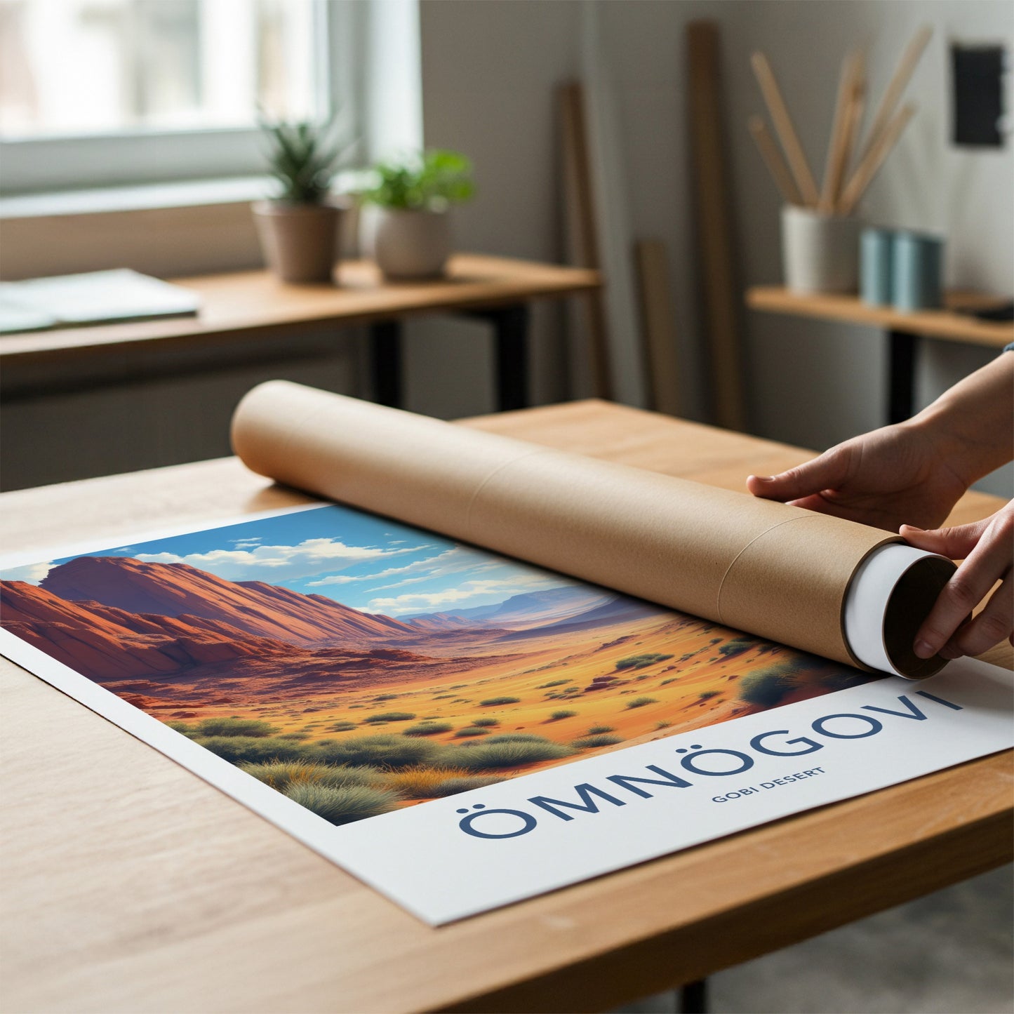 Omnogovi Poster - Mongolia Travel Art - Towering Red Cliffs Home Decor