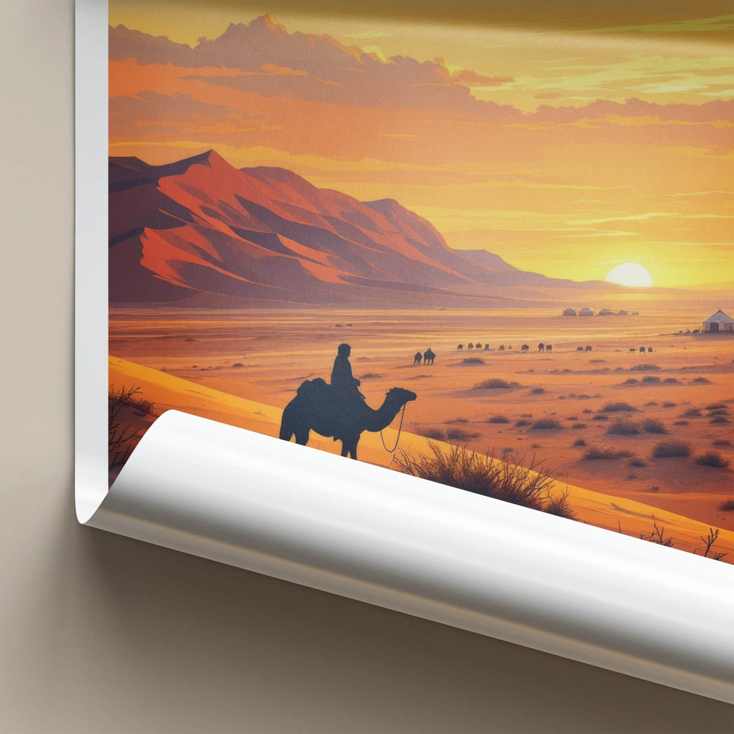 Omnogovi Poster - Mongolia Travel Print - Desert Sunset Camels Home Decor