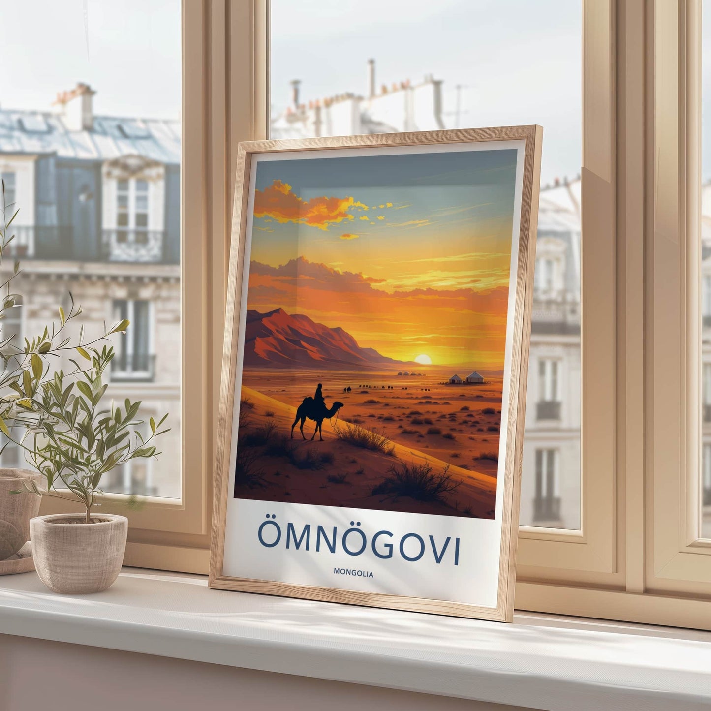 Omnogovi Poster - Mongolia Travel Print - Desert Sunset Camels Home Decor