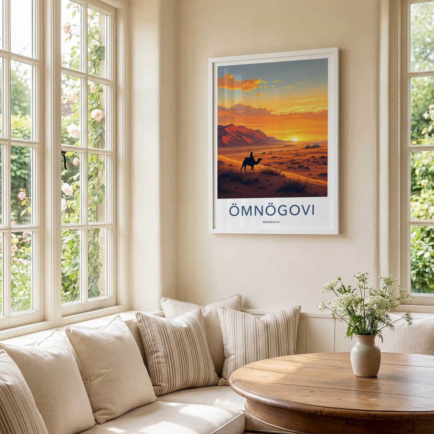 Omnogovi Poster - Mongolia Travel Print - Desert Sunset Camels Home Decor