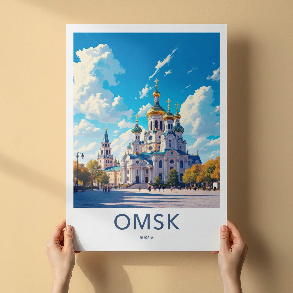 Omsk Poster - Russia Travel Art - Golden Domed Church Home Decor