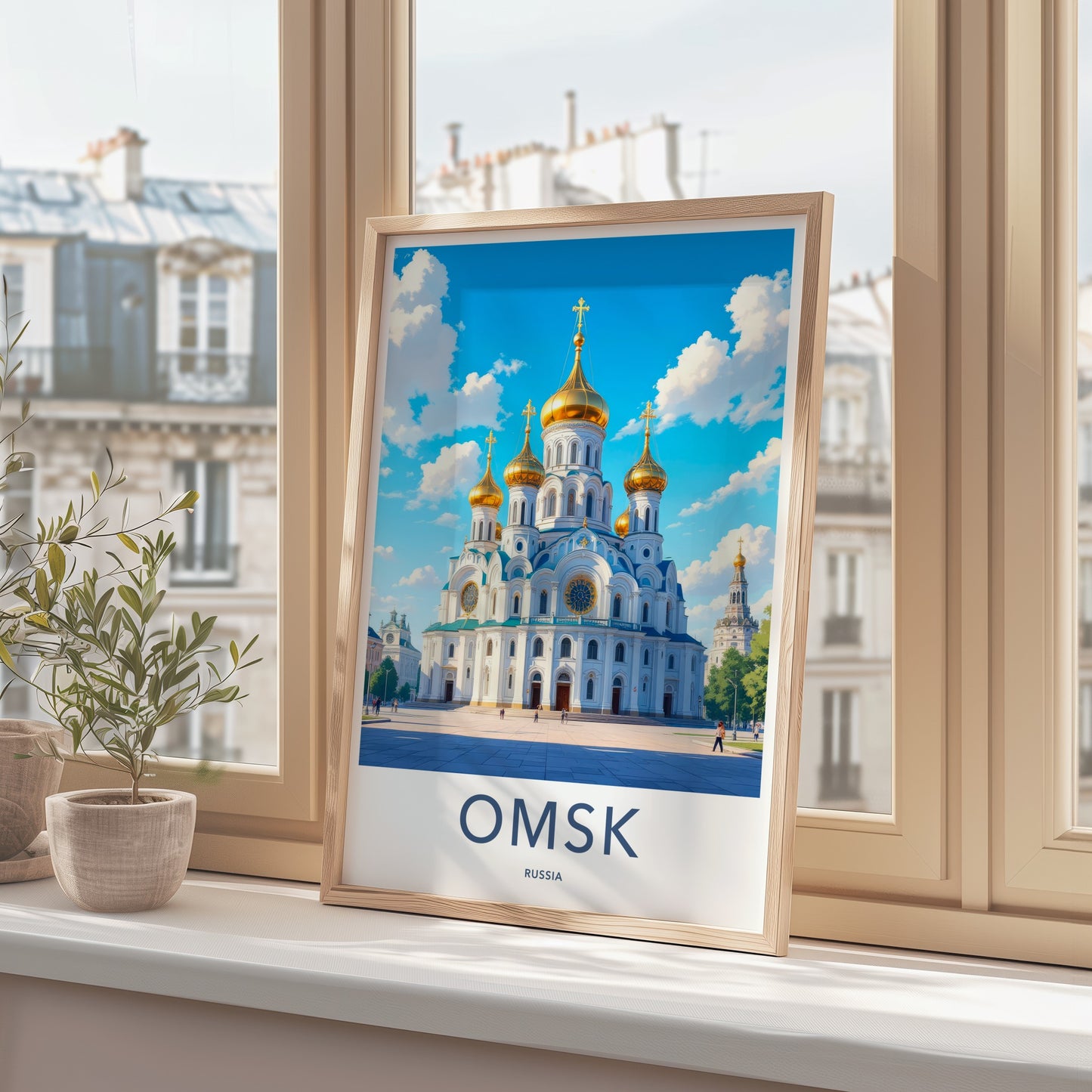 Omsk Poster - Russia Travel Print - Ornate Golden Domes Lounge Decor