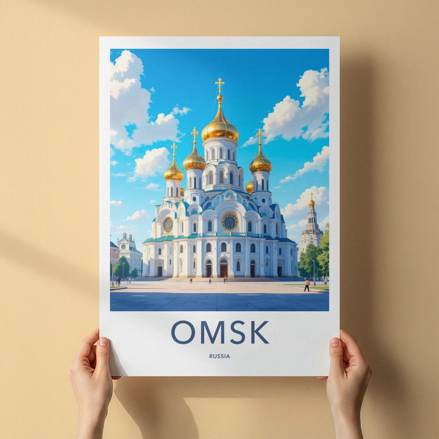 Omsk Poster - Russia Travel Print - Ornate Golden Domes Lounge Decor