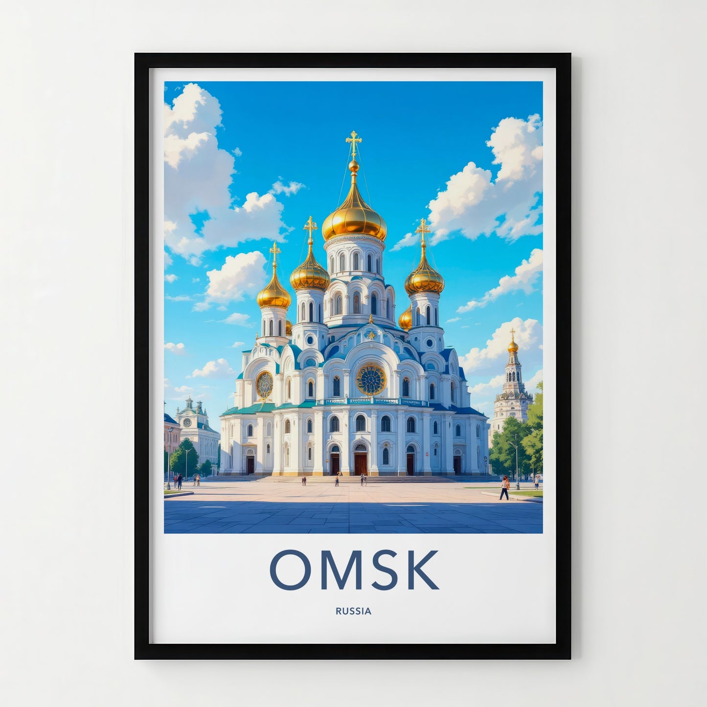 Omsk Poster - Russia Travel Print - Ornate Golden Domes Lounge Decor