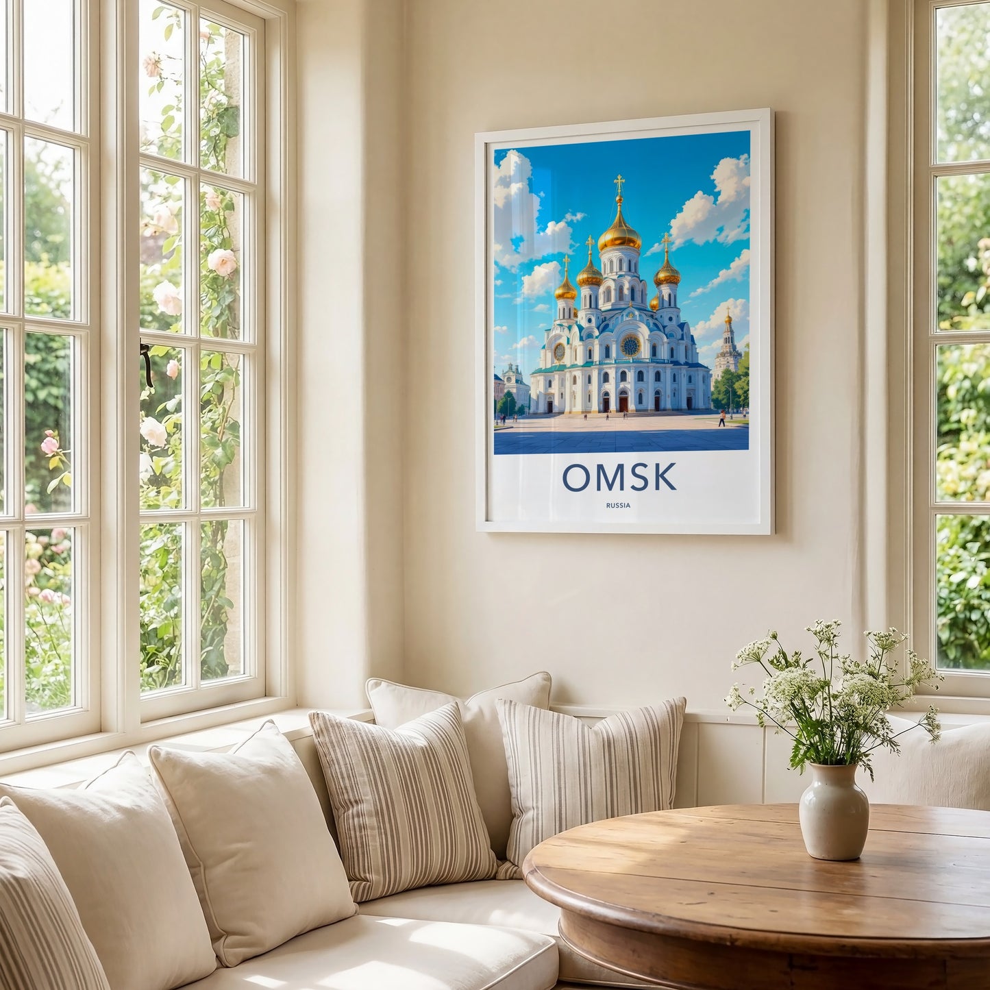 Omsk Poster - Russia Travel Print - Ornate Golden Domes Lounge Decor