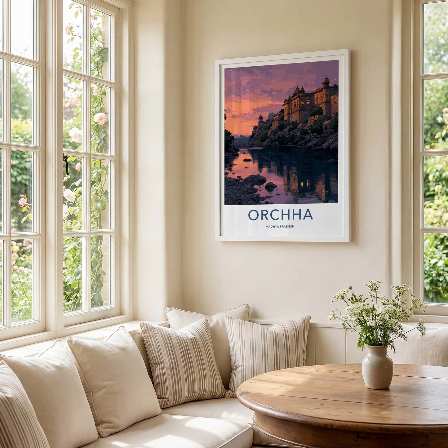 Orchha Poster - India Madhya Pradesh River Palace Art Print Home Decor
