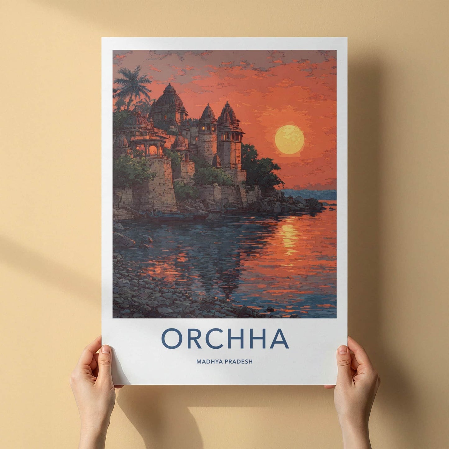 Orchha Poster - India Madhya Pradesh River Sunset Art Print Home Decor