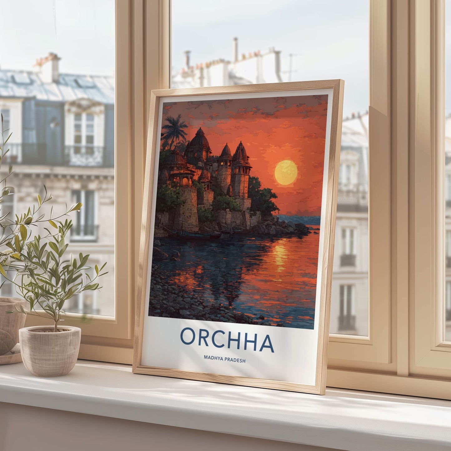 Orchha Poster - India Madhya Pradesh River Sunset Art Print Home Decor