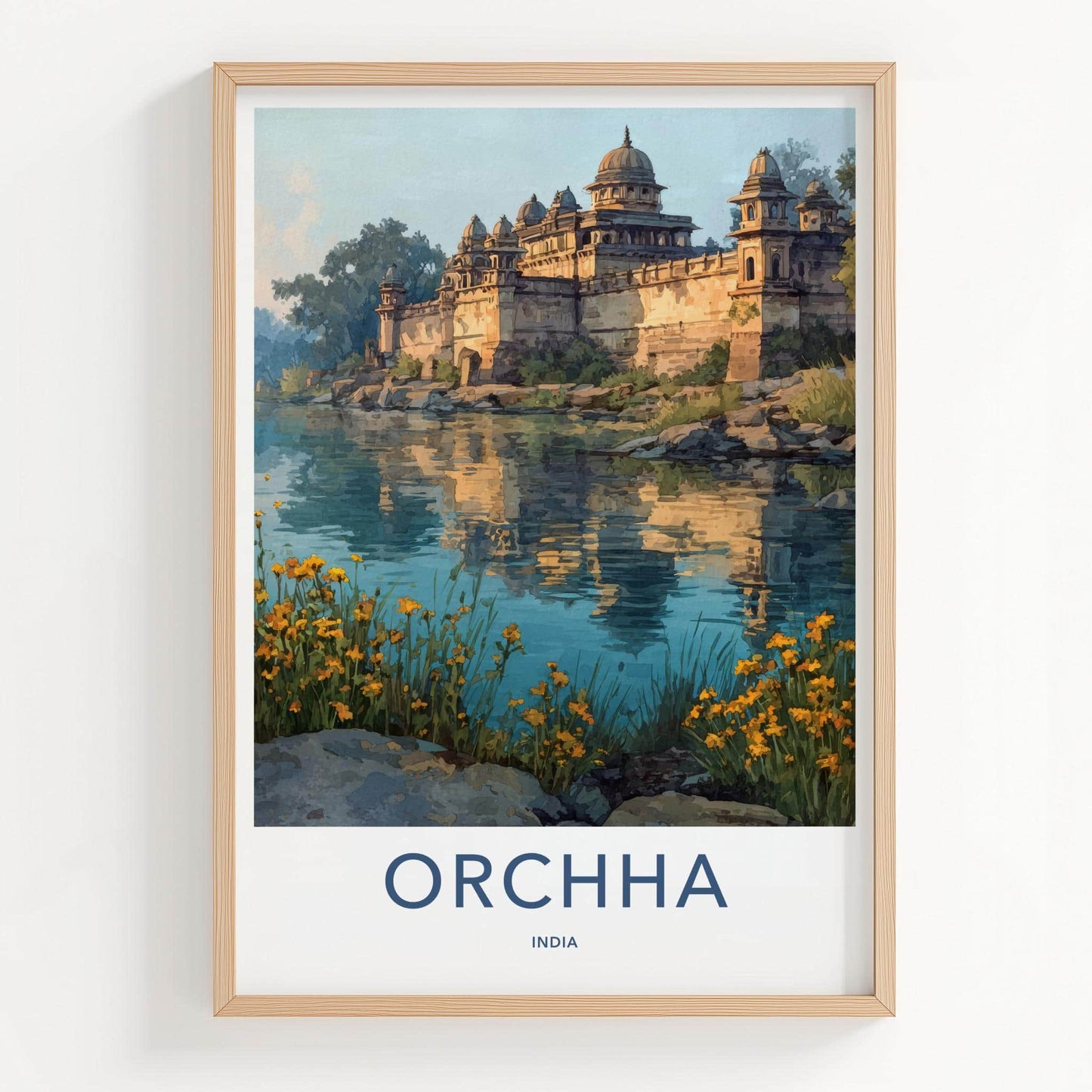 Orchha Poster - India Travel Print - Madhya Pradesh River Lounge Decor
