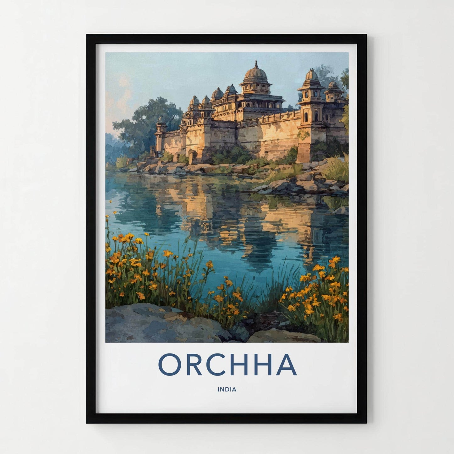 Orchha Poster - India Travel Print - Madhya Pradesh River Lounge Decor