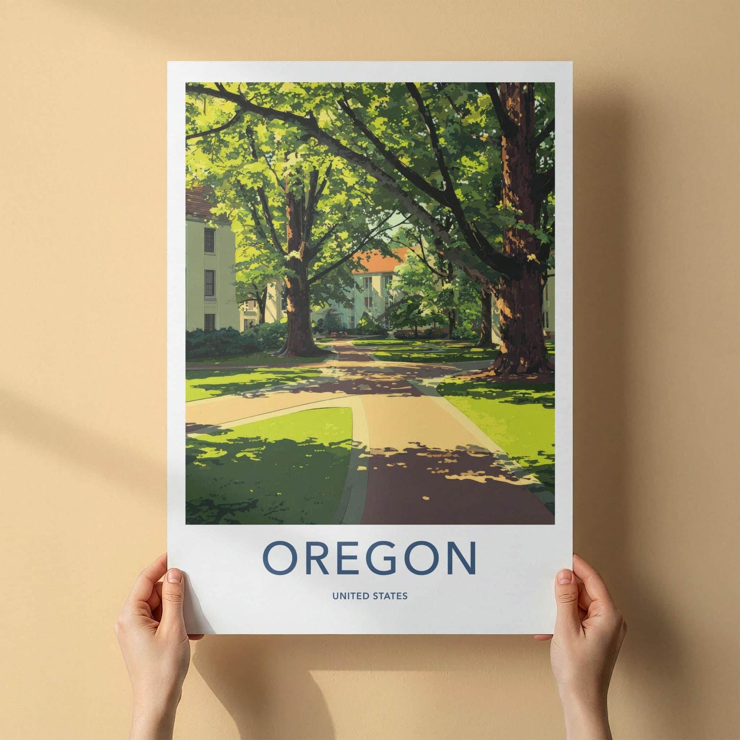 Oregon Poster - Oregon Art Print - Shaded Campus Pathways Home Decor