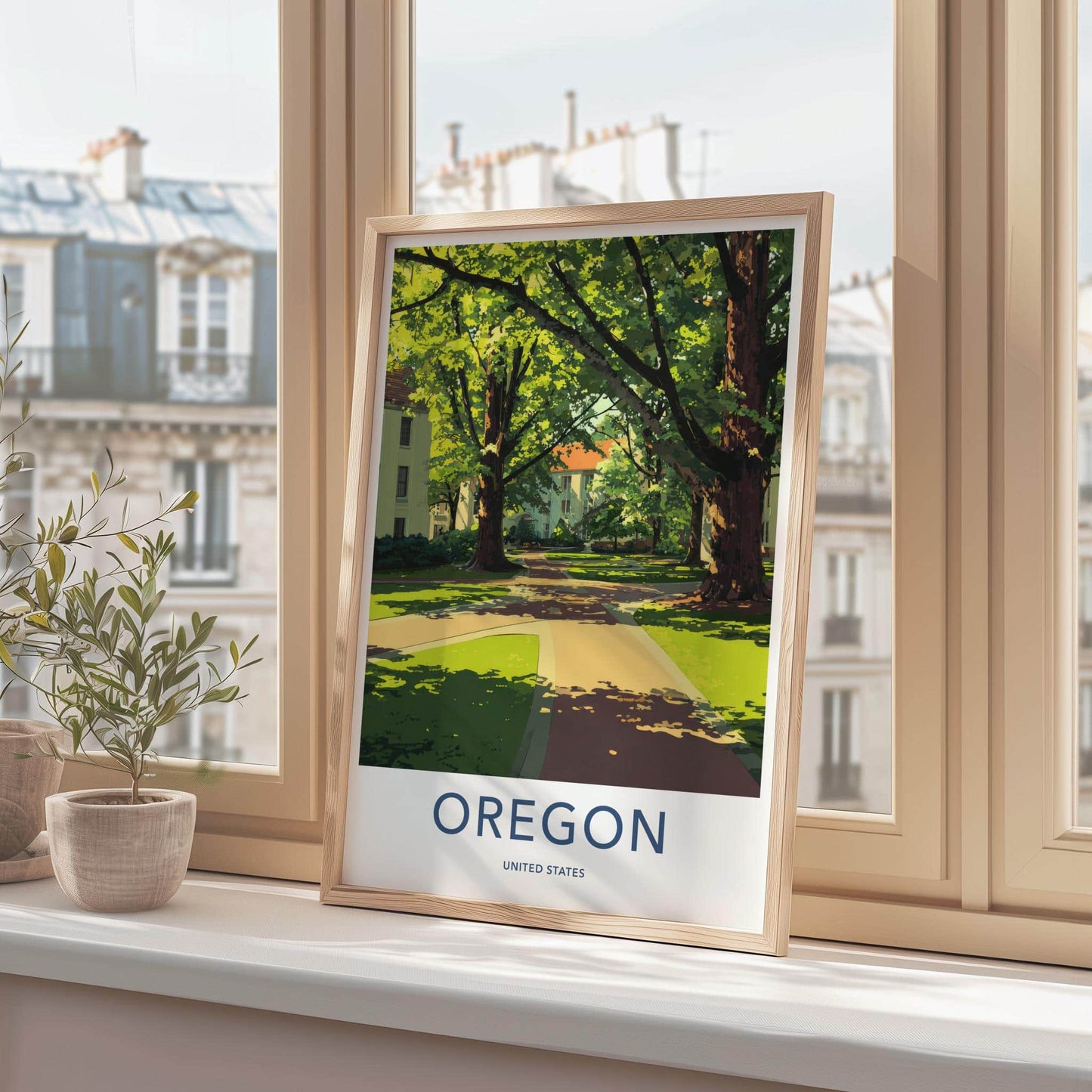 Oregon Poster - Oregon Art Print - Shaded Campus Pathways Home Decor