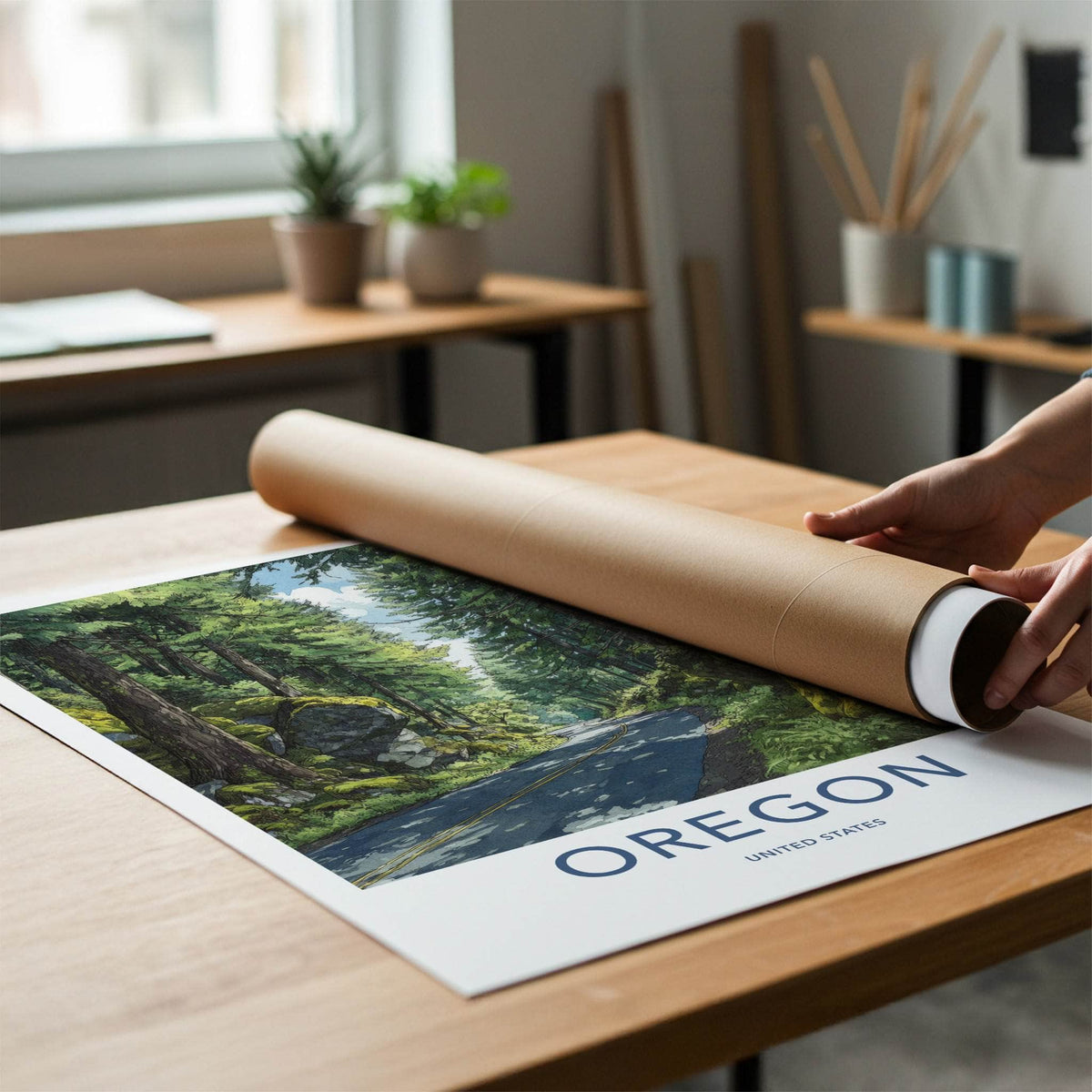 Oregon Poster - Oregon Wall Art Winding Forest Road Home Decor