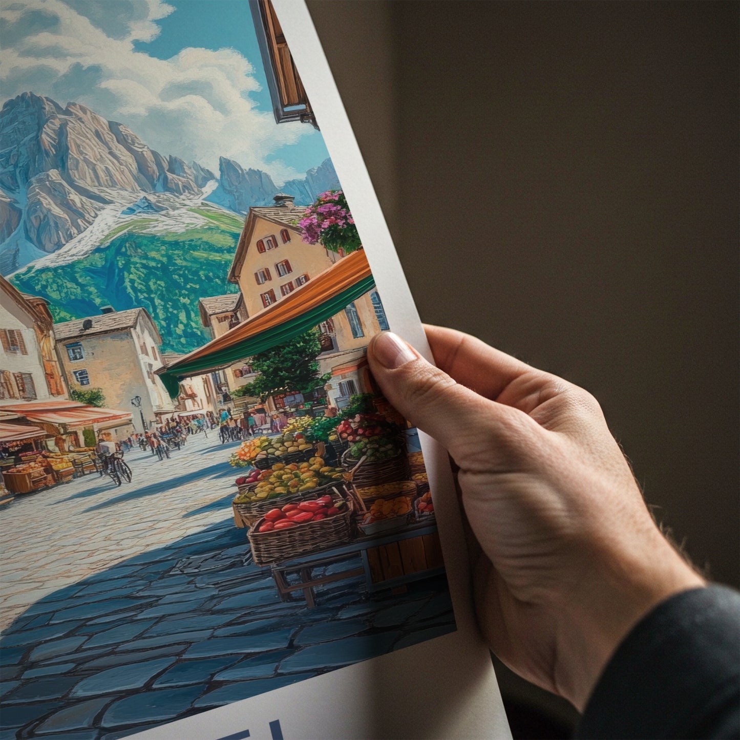 Ortisei Poster - Italy Travel Art - Mountain Village Market Home Decor