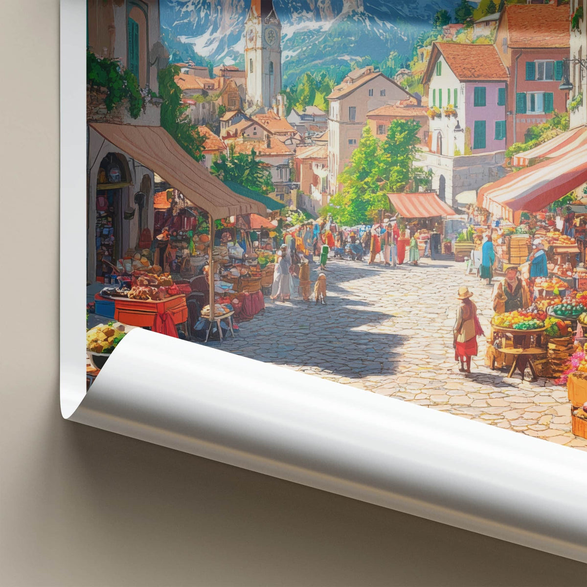 Ortisei Poster - Italy Travel Print - Alpine Village Market Gallery Art