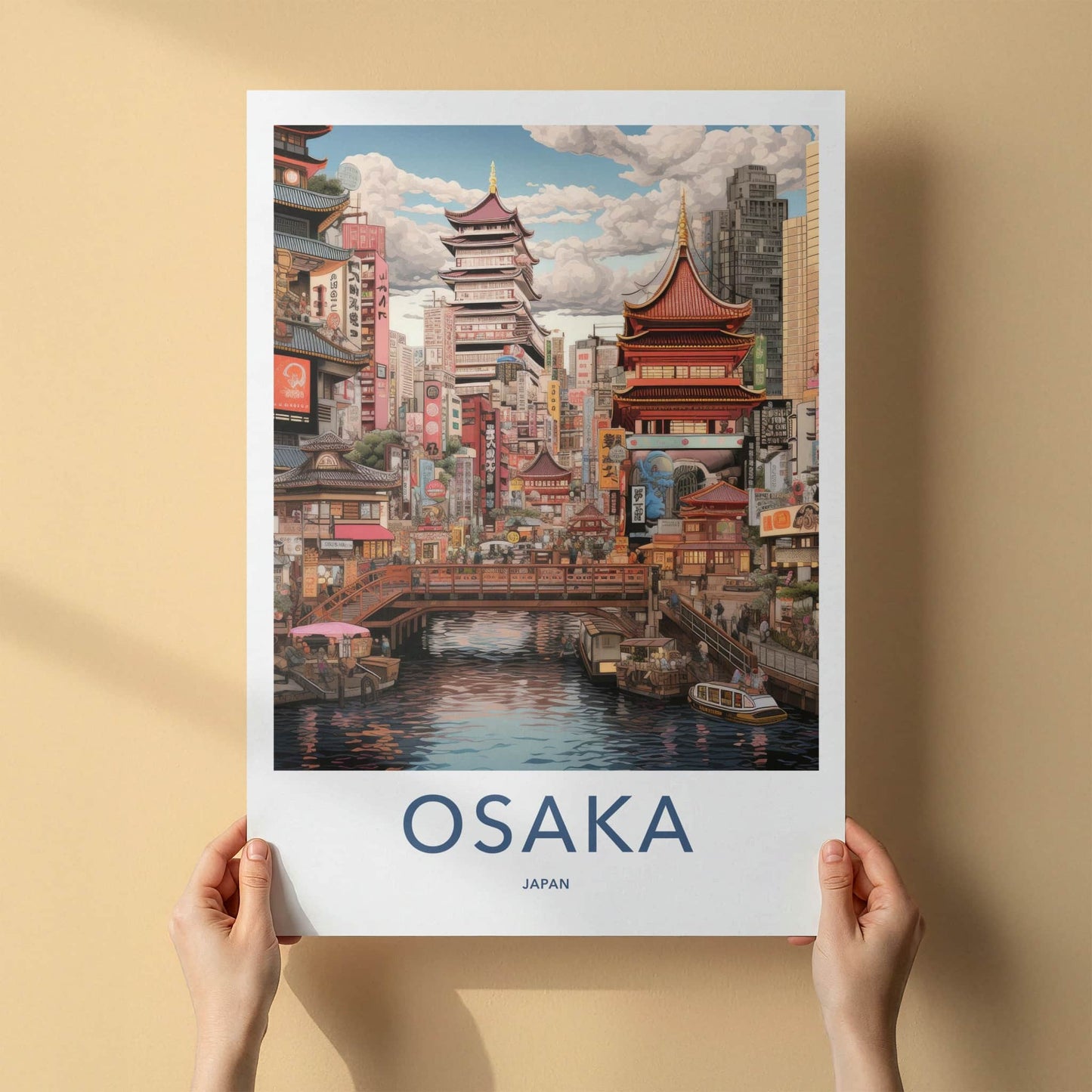 Osaka Poster - Japan Framed Print - Historic Riverside City Gallery Art