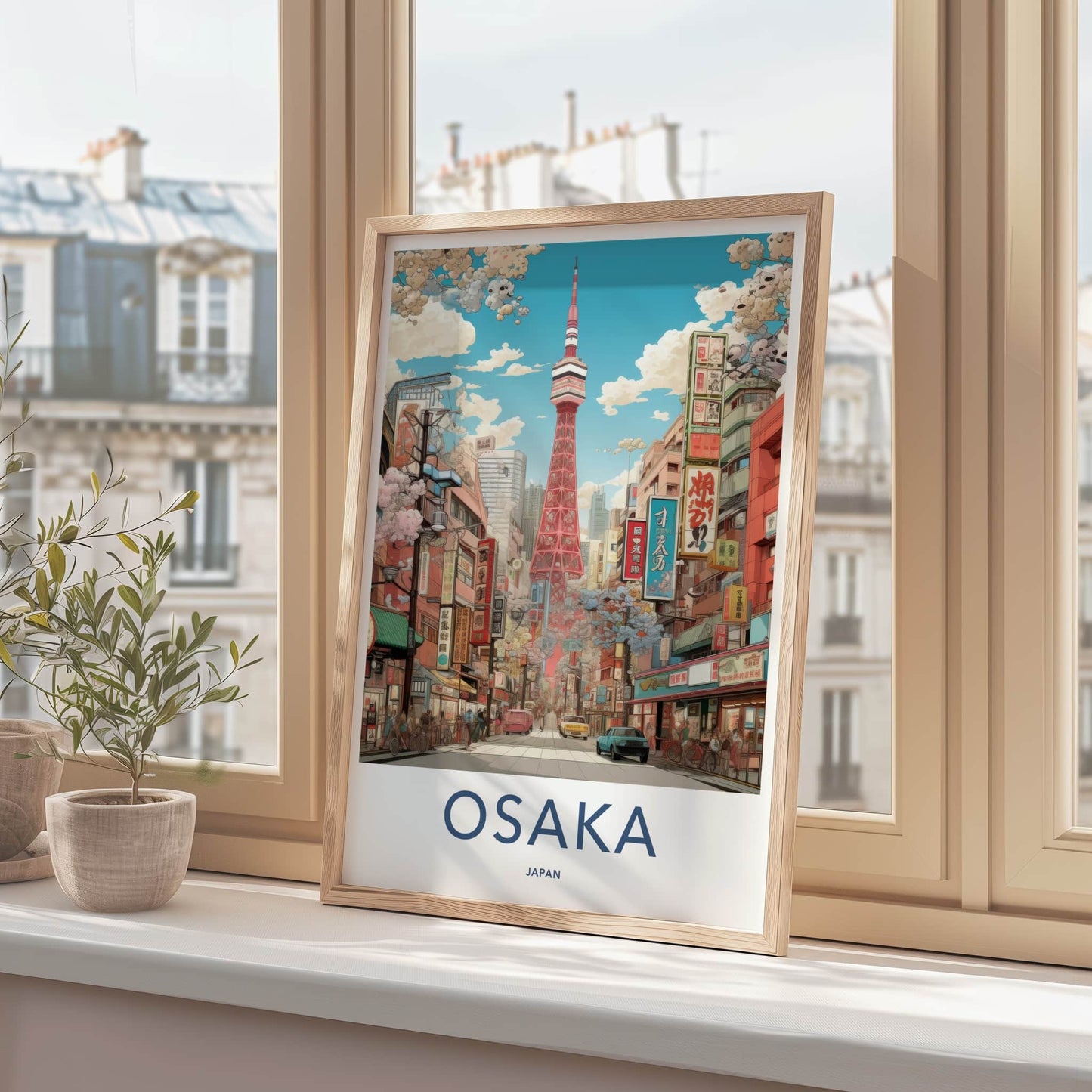 Osaka Poster - Japan Framed Print - Vibrant City Tower Framed Decor