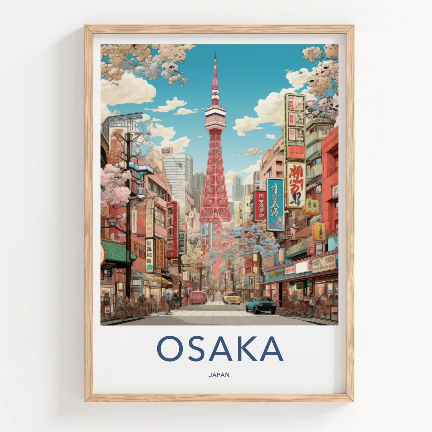 Osaka Poster - Japan Framed Print - Vibrant City Tower Framed Decor
