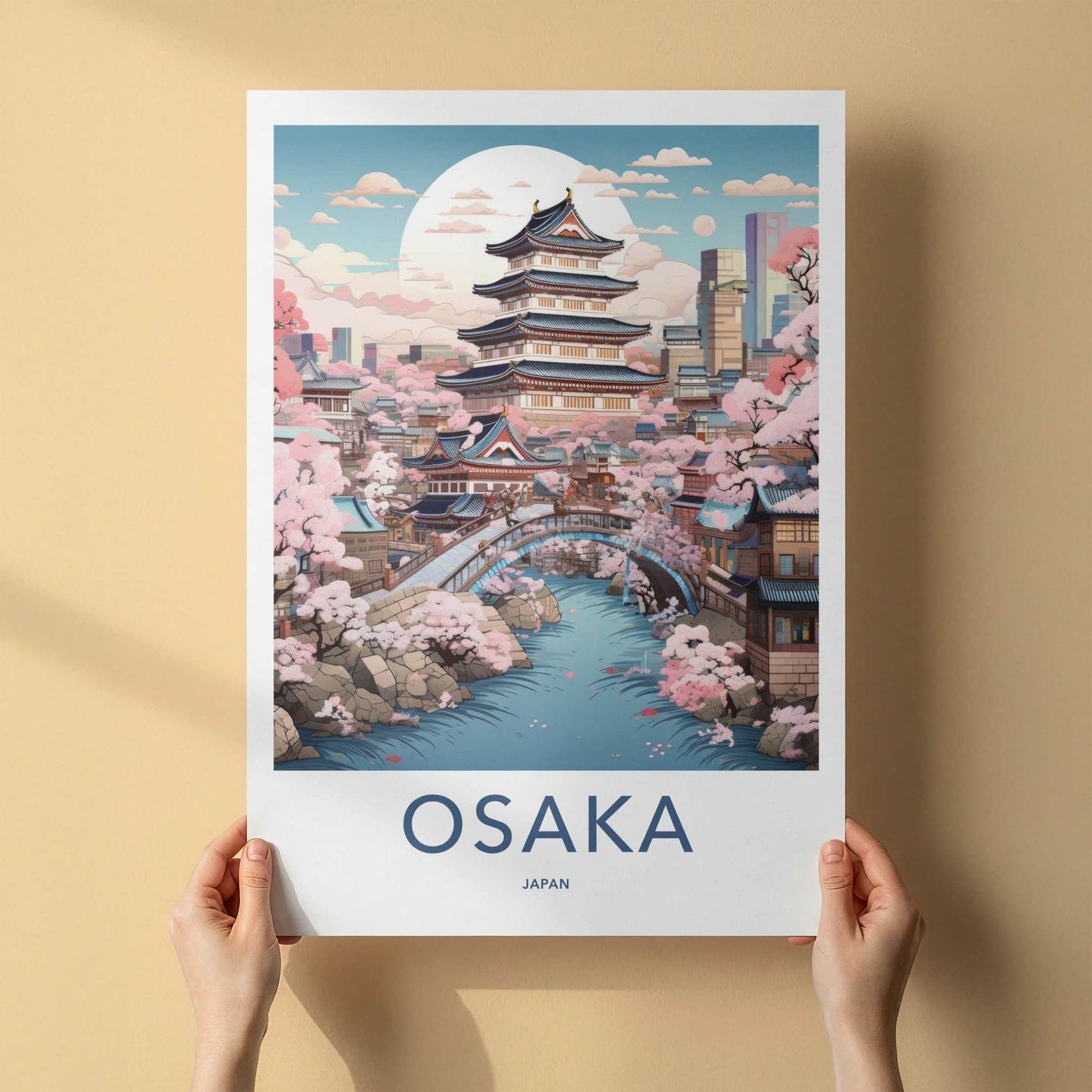 Osaka Poster - Japan Travel Art - Historic Castle Sakura Home Decor