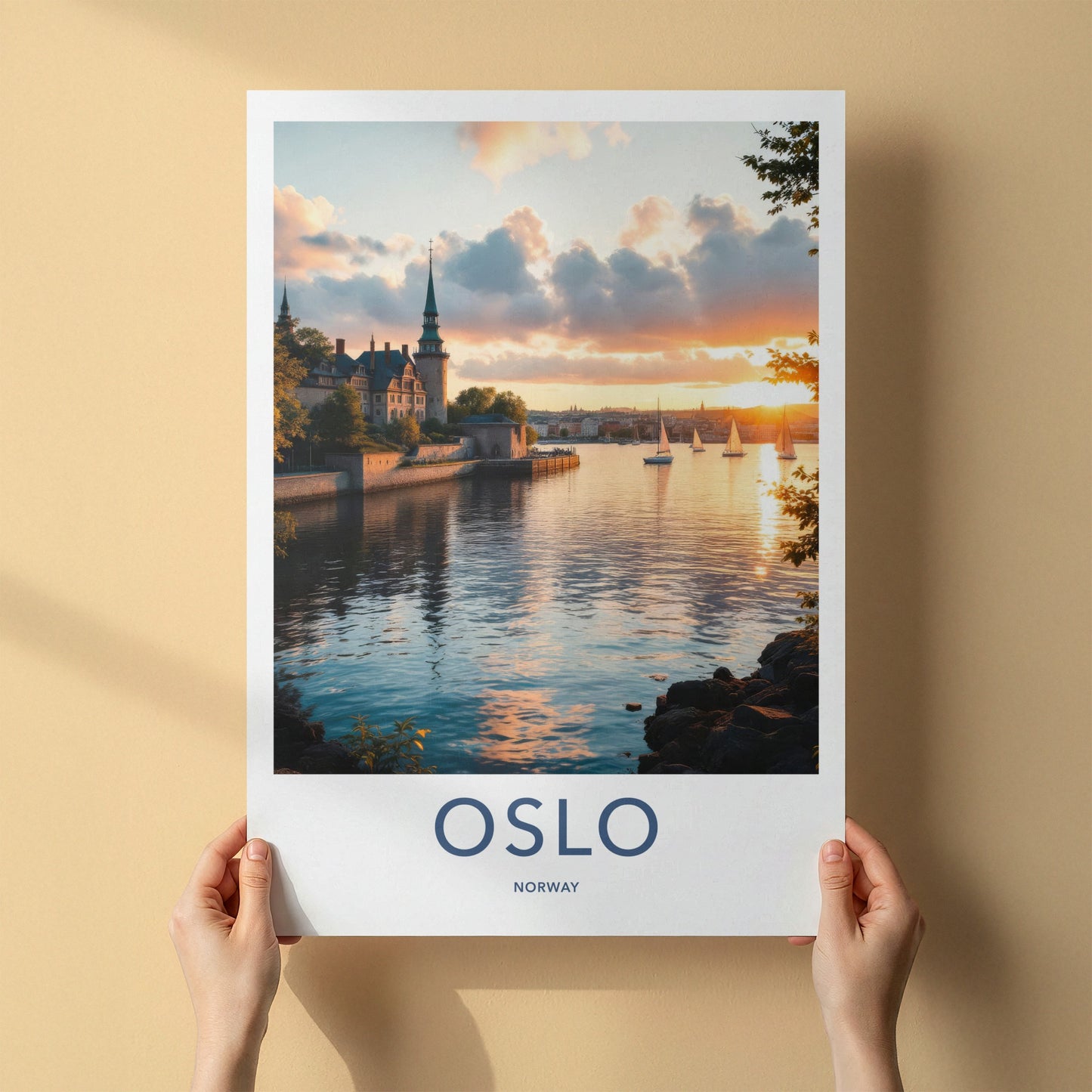 Oslo Poster - Norway Travel Art - Fjord City Sailboats Home Decor