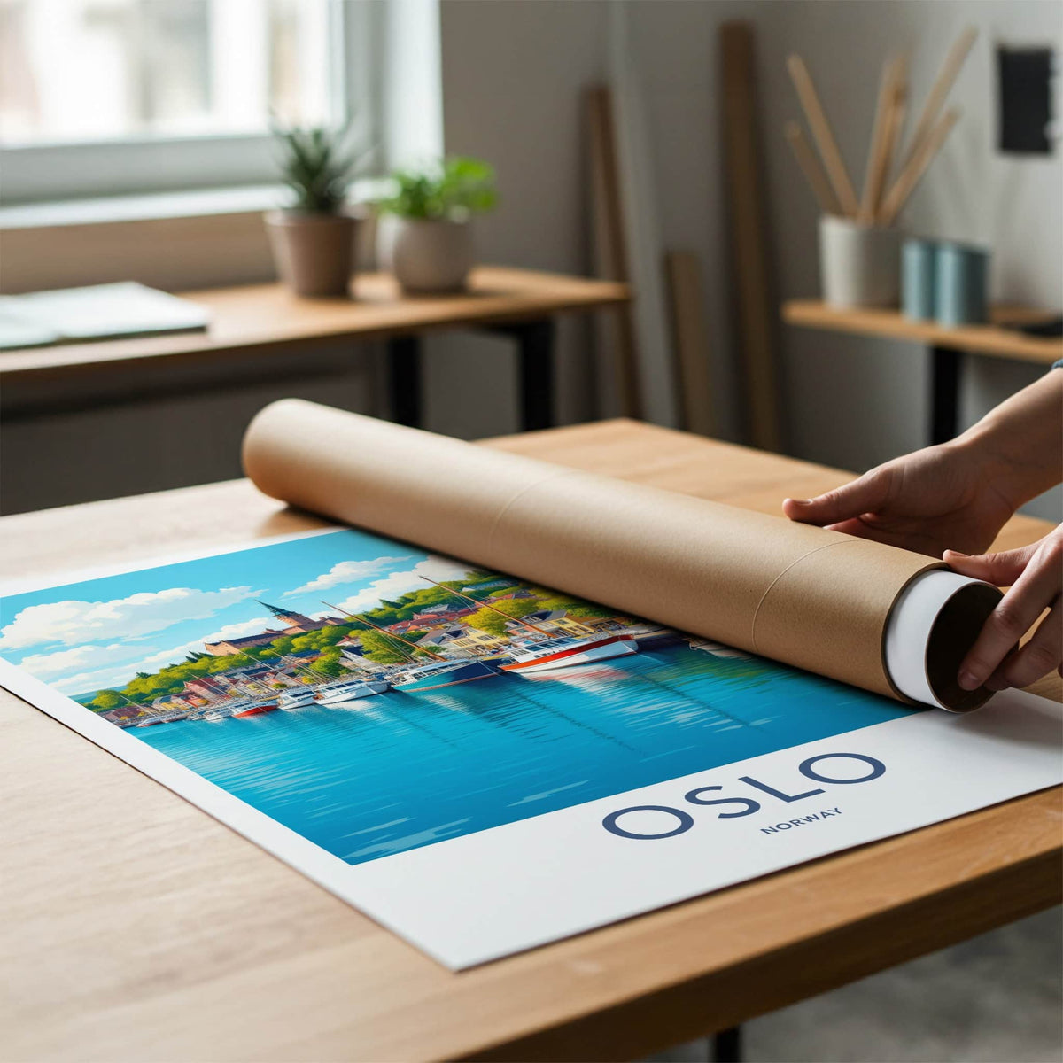 Oslo Poster - Norway Travel Art - Picturesque Harbor City Home Decor