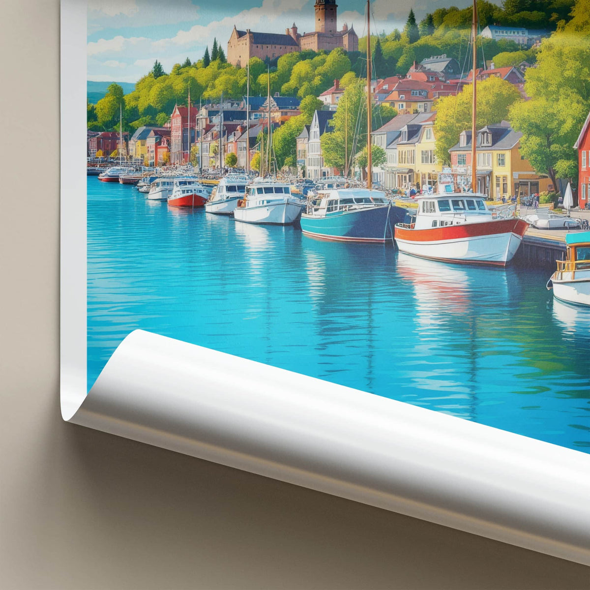 Oslo Poster - Norway Travel Art - Picturesque Harbor City Home Decor