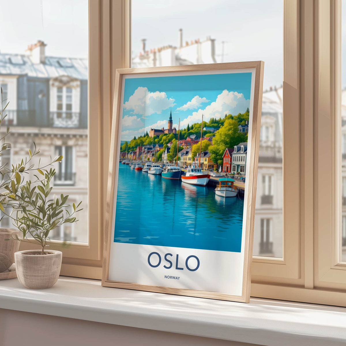 Oslo Poster - Norway Travel Art - Picturesque Harbor City Home Decor
