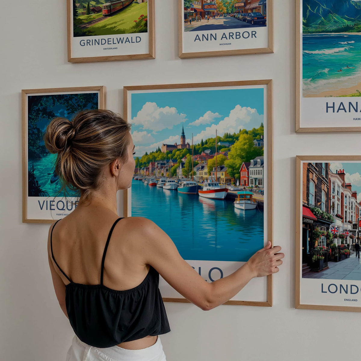 Oslo Poster - Norway Travel Art - Picturesque Harbor City Home Decor